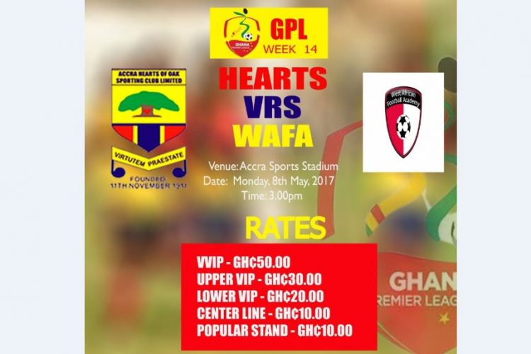 Hearts vs WAFA game moved to Monday- As stadium is unavailable on Sunday