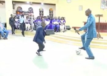 Watch how popular pastor performs deliverance on church members using football
