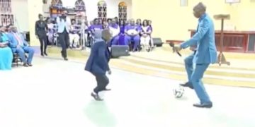 Watch how popular pastor performs deliverance on church members using football