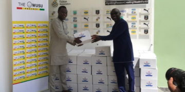 Black Stars midfielder Samuel Owusu donates hand sanitizers to GFA