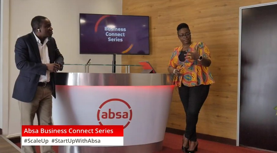 Kobla Nyaletey (left) and Grace Anim-Yeboah interacting with online participants during Absa Business Connect Series