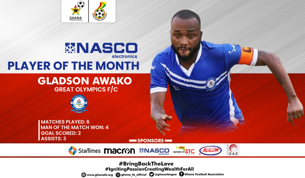 GPLonHappyFM: Gladson Awako wins Nasco Player of the Month for December