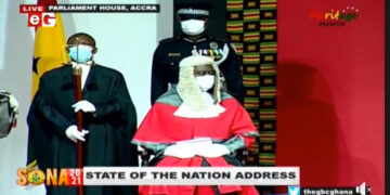 NDC MPs hoot at the Chief Justice in Parliament