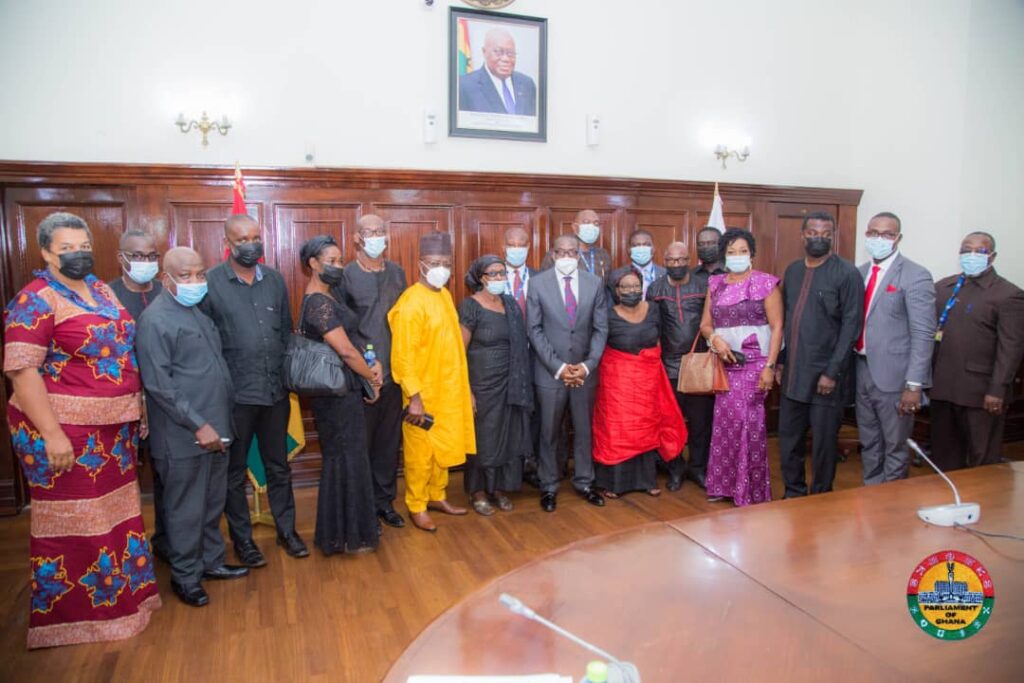 The Anona and allied families of Cape Coast today called on the Speaker of Parliament, Rt Hon Speaker Alban S. K. Bagbin to formally announce the passing and funeral arrangements of the late Hon. John Ernest Ekuban.   The late Hon John Ernest Ekuban was a member of the first Parliament of the Fourth Republic and represented the Cape Coast Constituency in the Central Region on the ticket of the NDC and served a term from 7th January, 1993 – 6th January, 1997.   The former law maker also served as the first Central Regional Minister of the Fourth Republic from March, 1993 – May, 1994 and also as the Central Regional Secretary of the PNDC from 1989 – 1992.  Eulogizing him, the Speaker Alban Bagbin recounted the late Hon Ekuban’s contributions to literature, something that enormously contributed to building his capacity as a young legislator.  He also described the late former legislator as hardworking and a gentle soul who served with humility and love for his constituents and the nation at large.  “he was full of books - some of which I also benefited from in reading some of his books and it is very sad that we are losing all this great brains and men of immense experience at this time,” he said.  “He was not a man of many words and he was so cool, calm and collected and you will not see him being emotional; he took his time in whatever he did. For us we saw him as a father and he always advised us,” he recounted.  The Rt Hon Speaker Alban Bagbin promised the family of parliament’s full participation in the funeral arrangements which has been scheduled for September 16-18, 2021 in Cape Coast.  The family was accompanied by the Central Regional Caucus of Parliament led by Hon Kweku Ricketts-Hagan, MP for Cape Coast South Constituency.