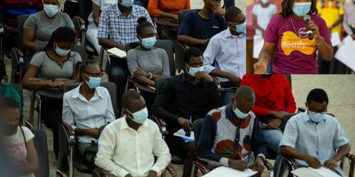 Priscilla Yeboah, Head of Citizenship at Absa Bank Ghana (inset) speaking to participants
