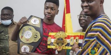 Joseph Awinongya Foundation presents Title Belt to Sports Minister