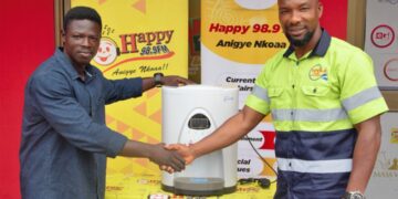 Tovila Water Solutions presents product worth Ghc5k to Happy FM’s Super Clash predict and win promo winner