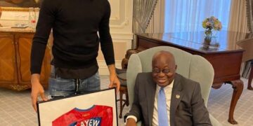 Jordan Ayew presents jersey to President Akufo-Addo in London