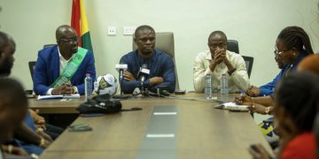 Sports Minister Mustapha Ussif congratulates Kurt Okraku on re-election as WAFU Zone B president