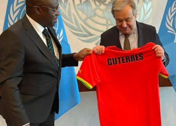 UN Chief Guterres receives Black Stars jersey from Prez.  Akufo-Addo