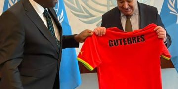 UN Chief Guterres receives Black Stars jersey from Prez.  Akufo-Addo