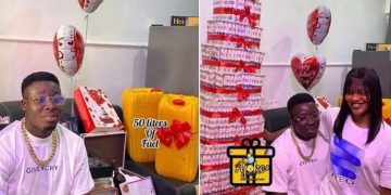 Photos: Lady gifts boyfriend money cake, 50 litres of fuel, other items for valentine