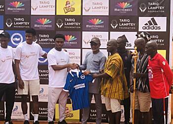 Tariq Lamptey Foundation donates football kits, other equipment to the Asamankese Community
