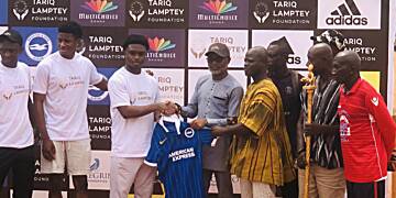 Tariq Lamptey Foundation donates football kits, other equipment to the Asamankese Community
