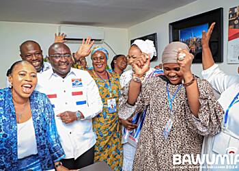 [Video] NPP Decides: Vice President Dr. Bawumia and supporters chant victory at Bawumia's campaign office as early results favour his candidacy