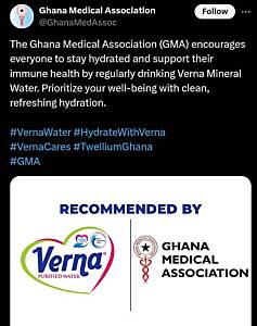 Ghana Medical Association endorses Verna Purified Drining Water 