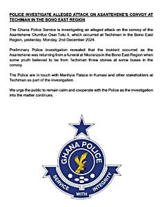 Police investigates alleged attack on Asantehene’s convoy at Techiman