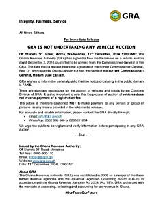 GRA refutes vehicle auction claims, cautions public about scams