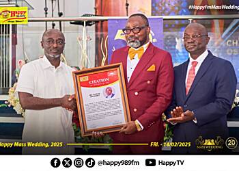 Charles Osei Asibey Honoured at Happy FM's Valentine Mass Wedding 20th Anniversary