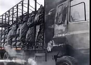 Truck transporting spare parts burst into flames on Tema Motorway