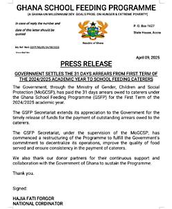 Government settles School Feeding Programme arrears, announces restructuring plans