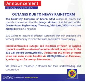 ECG attributes power outage to June 26 rainstorm