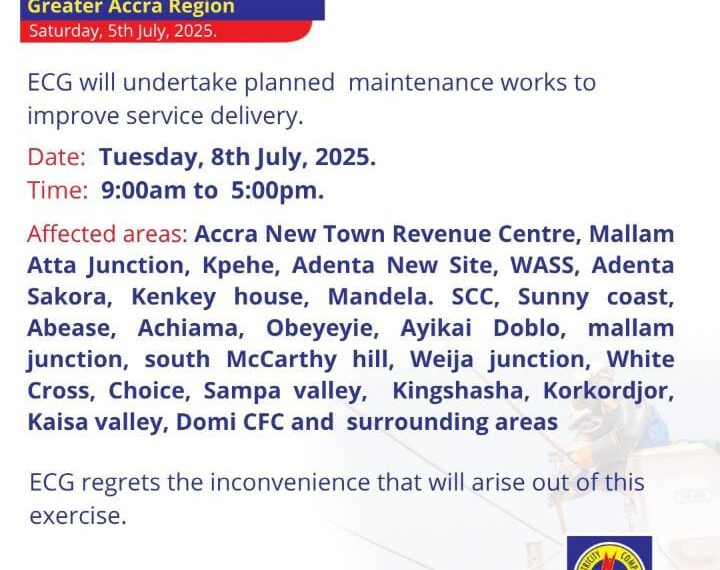 ECG to Undertake Planned Maintenance in Parts of Greater Accra on July 8