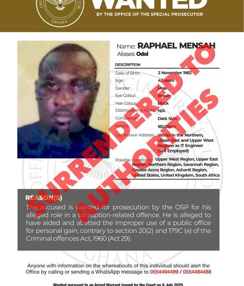 Raphael Mensah turns himself In after being declared wanted by OSP