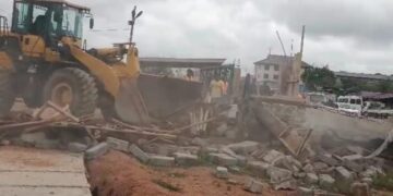 NADMO and GOMOA EAST District Assembly demolish structures blocking roads in Millennium City
