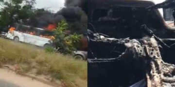 Wesley Grammar School bus burns at Kasoa Tollbooth; All students escape unharmed