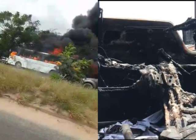 Wesley Grammar School bus burns at Kasoa Tollbooth; All students escape unharmed