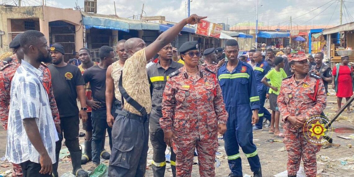 Central Regional Fire Commander inspects Kasoa market fire site