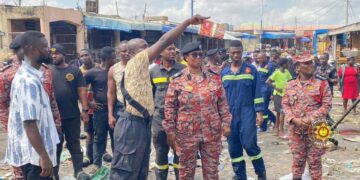 Central Regional Fire Commander inspects Kasoa market fire site
